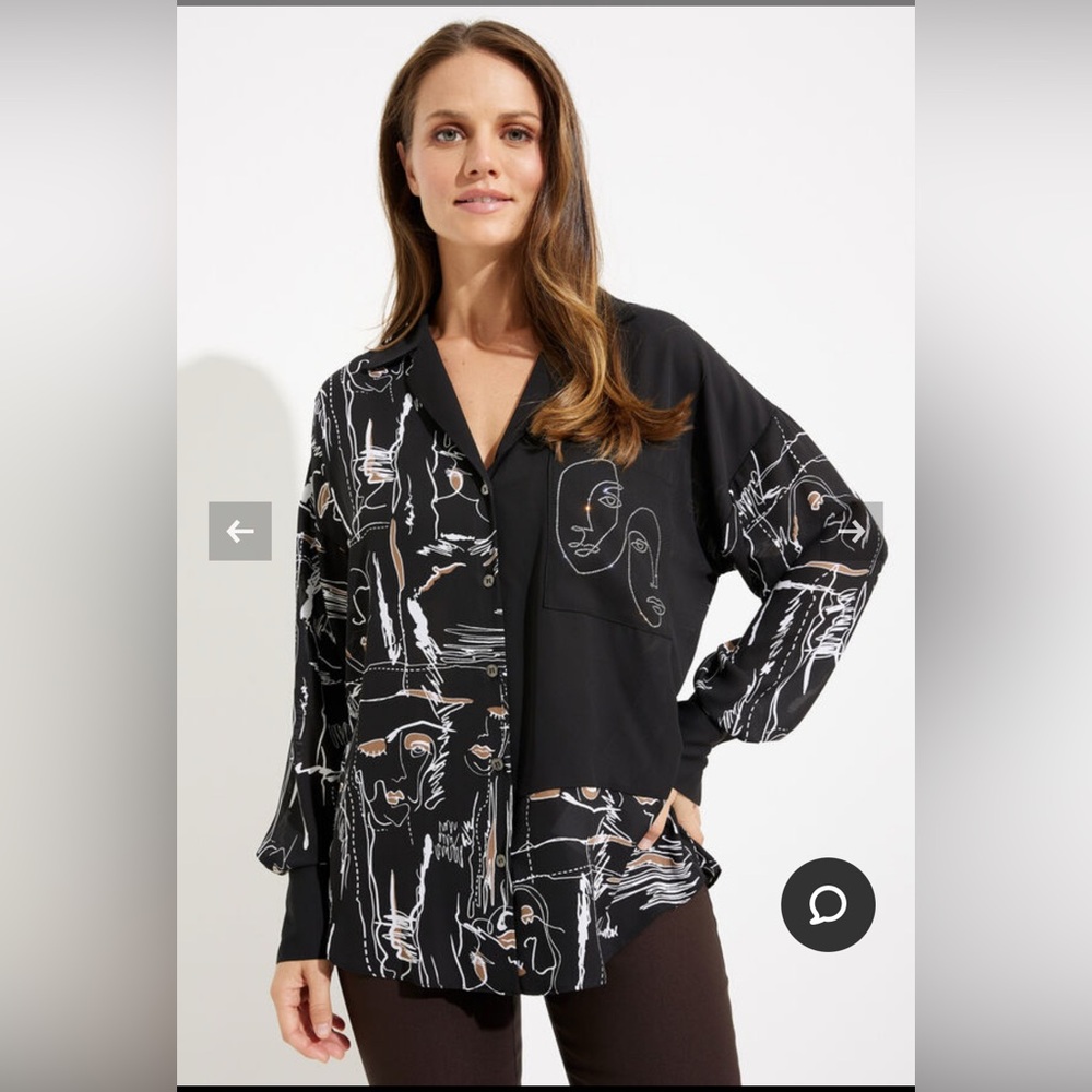 Joseph Ribkoff Black/White Abstract two tone blouse,/ woman’s size 14/ SOLD